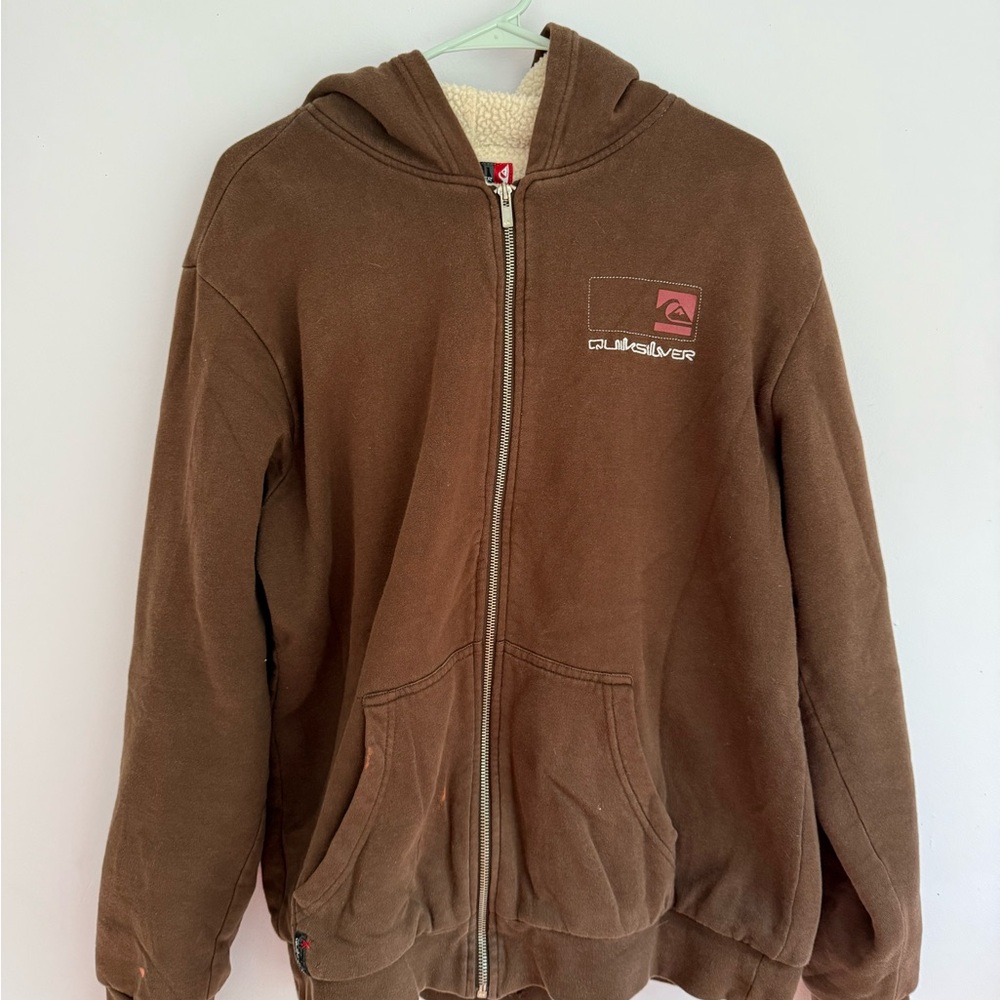 Quiksilver Cream and Brown Fleece Hoodie